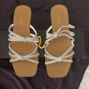 NIB Lulu's White Rhinestone Strappy Sandals